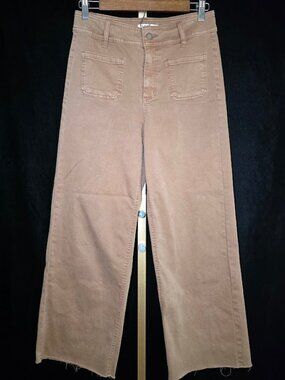 OAT New York Wide Leg High Waist Stretch Raw Hem Jeans Brown 4/27